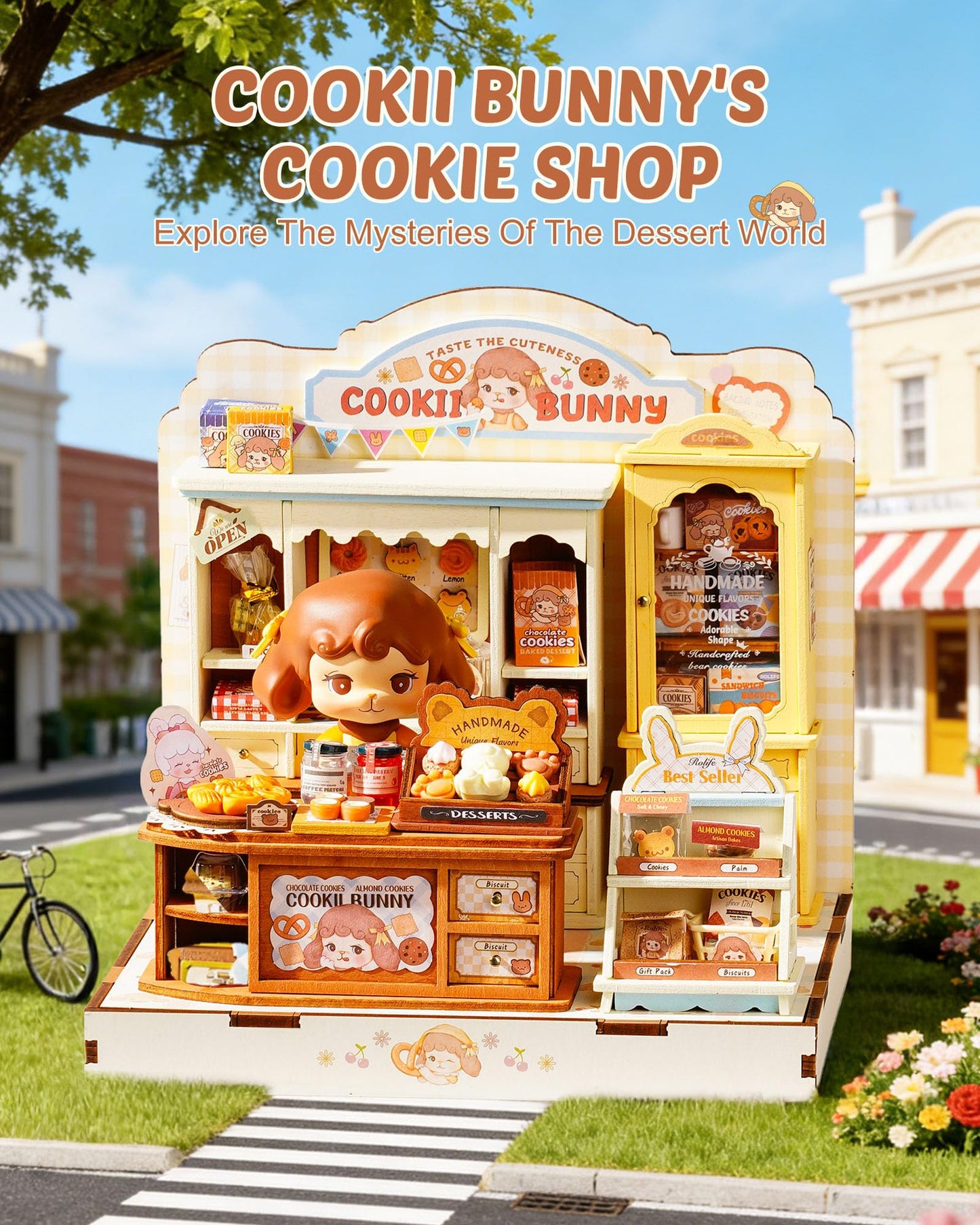 ROBOTIME DIY Miniature House Kit, Dollhouse Building Kit, Mini Wooden Furniture Kit for Adults, Birthday Christmas Craft Hobbies Gift（Cookii Bunny's Cookie Shop）