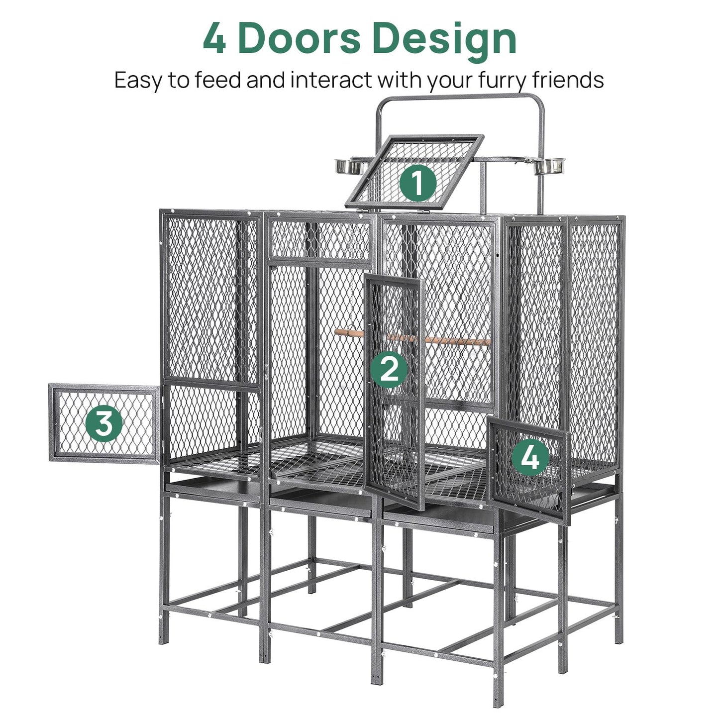 44" W x 65" H Large Bird Cage with Detachable Playtop – Heavy Duty Carbon Steel Flight Cage for Cockatiels, Parakeets, Conures & Lovebirds (Indoor & Outdoor Use)