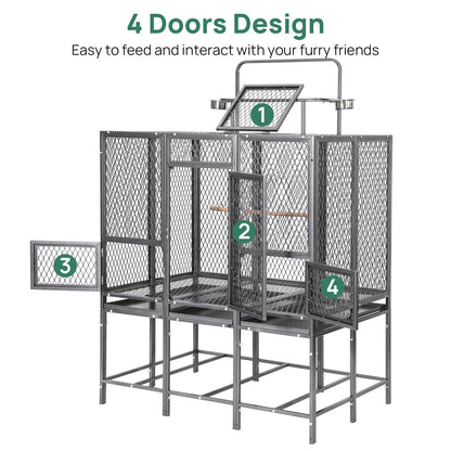 44" W x 65" H Large Bird Cage with Detachable Playtop – Heavy Duty Carbon Steel Flight Cage for Cockatiels, Parakeets, Conures & Lovebirds (Indoor & Outdoor Use)