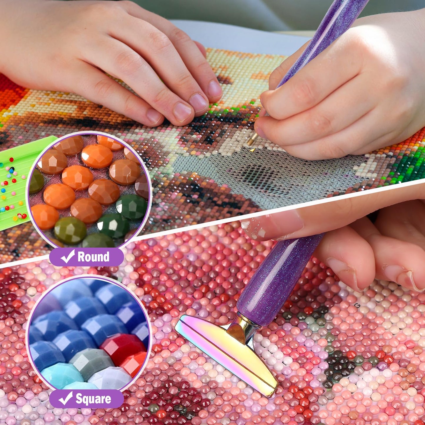 DoreenBow 21Pcs Diamond Art Painting Tools Glitter Diamond Art Pen Stainless Screw Thread Tips Multi Placer Tips Ergonomic Diamond Art Painting Accessories for Adults with 6 Clay,Rainbow