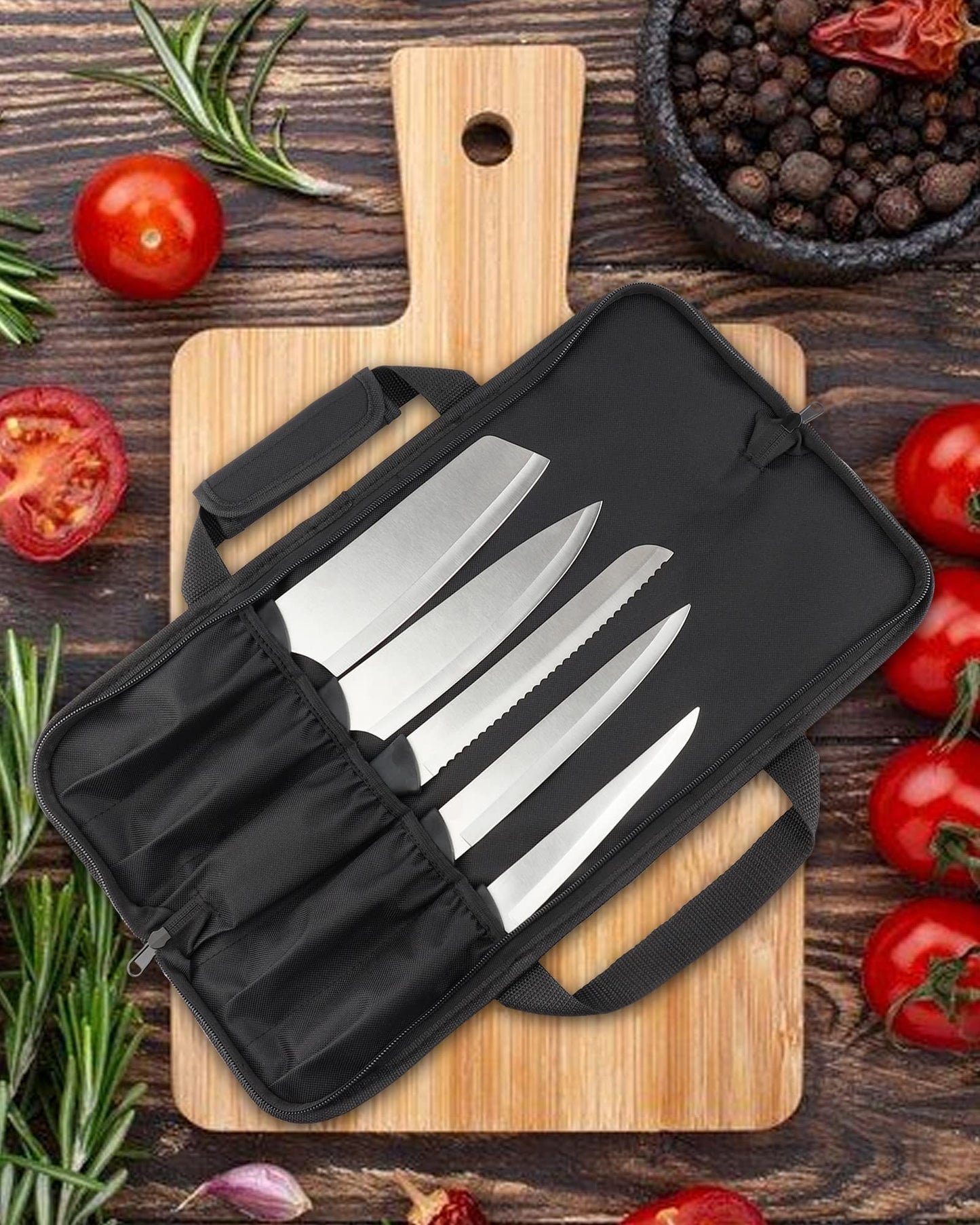 Wessleco Knife Roll, 5-Pocket Chef’s Knife Roll Bag, Knife Bag, Chef Knife Case Nylon Portable Chef Carrying Travel Bag Pouch, Blue(Knives not Included)