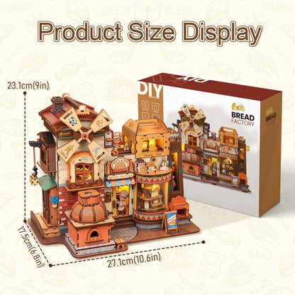 Fsolis 3D Wooden Puzzles for Adults - Mechanical Bread Factory Building with Music & Smoke Effect & Light Up Miniature Craft Kit with 7 Ambient Lighting, 572pcs, Gifts for Women Teens