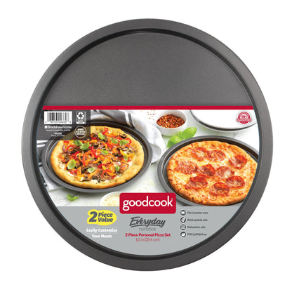 GoodCook Everyday Personal Pizza Pans 10-Inch Nonstick Scratch-Resistant Steel, Set of 2, Gray