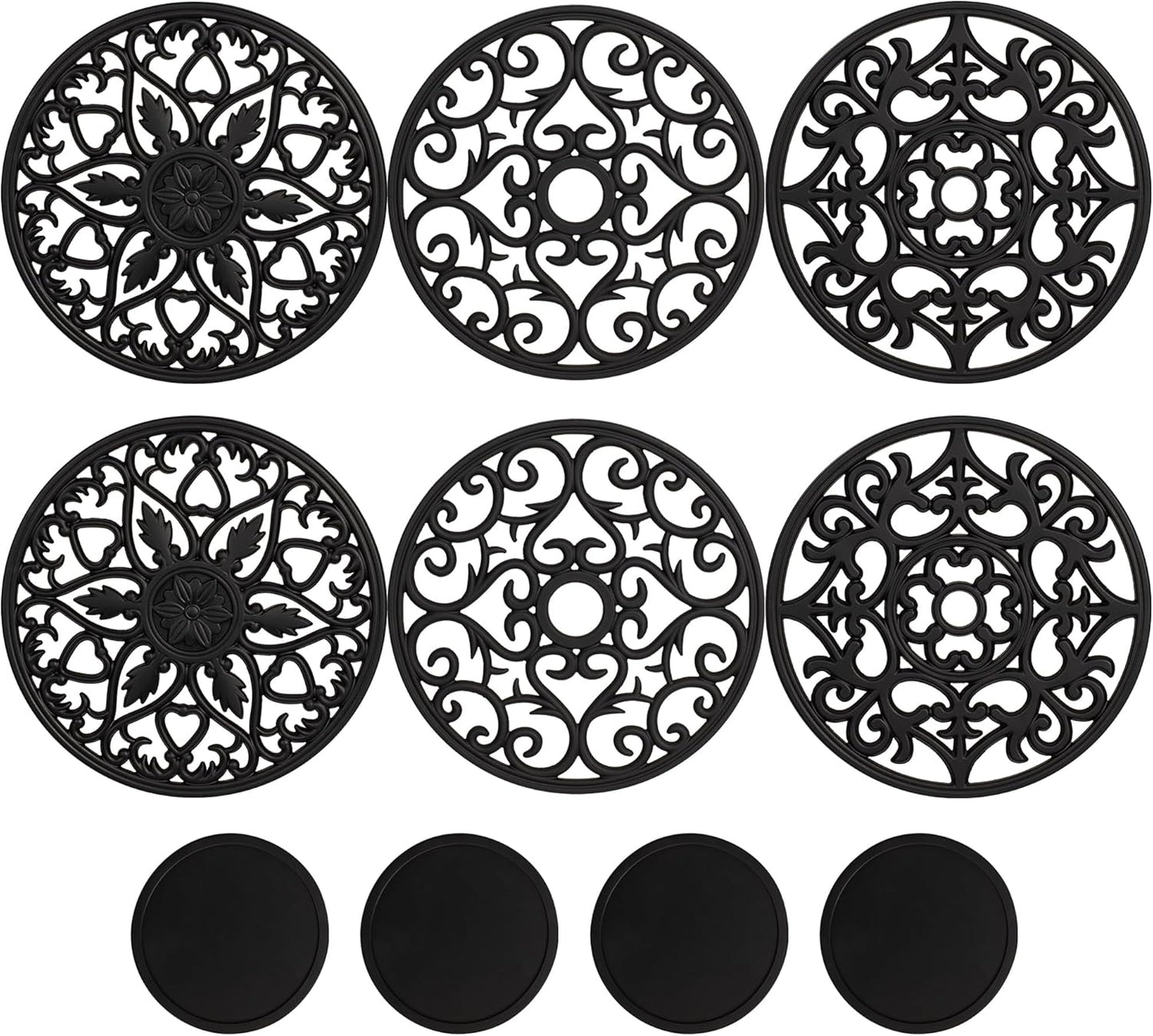 Studio Cornelia's 6 Decorative Heat Resistant Silicone Trivet Mats for Hot Pots and Dishes + 4 Coasters