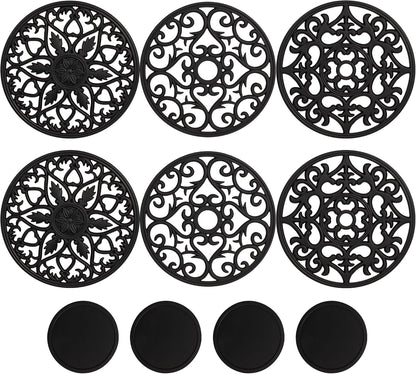 Studio Cornelia's 6 Decorative Heat Resistant Silicone Trivet Mats for Hot Pots and Dishes + 4 Coasters