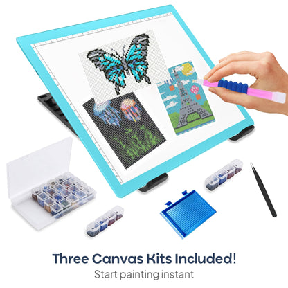 iVyne Rechargeable A4 Light Pad for Diamond Painting & Art Projects – LED Light Board with Diamond Art Accessories – Ultra-Thin & Portable Diamond Dot Light Board, Perfect for Artists - Blue