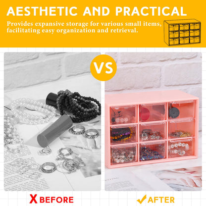 Wenqik 2 Pcs Mini Storage Drawers Teacher Toolbox Organizer with 9 Clear Drawers Small Plastic Desktop Teacher Desk Craft Organizer for Classroom Office 7" x 3. 9" x 4. 7"(Pink)