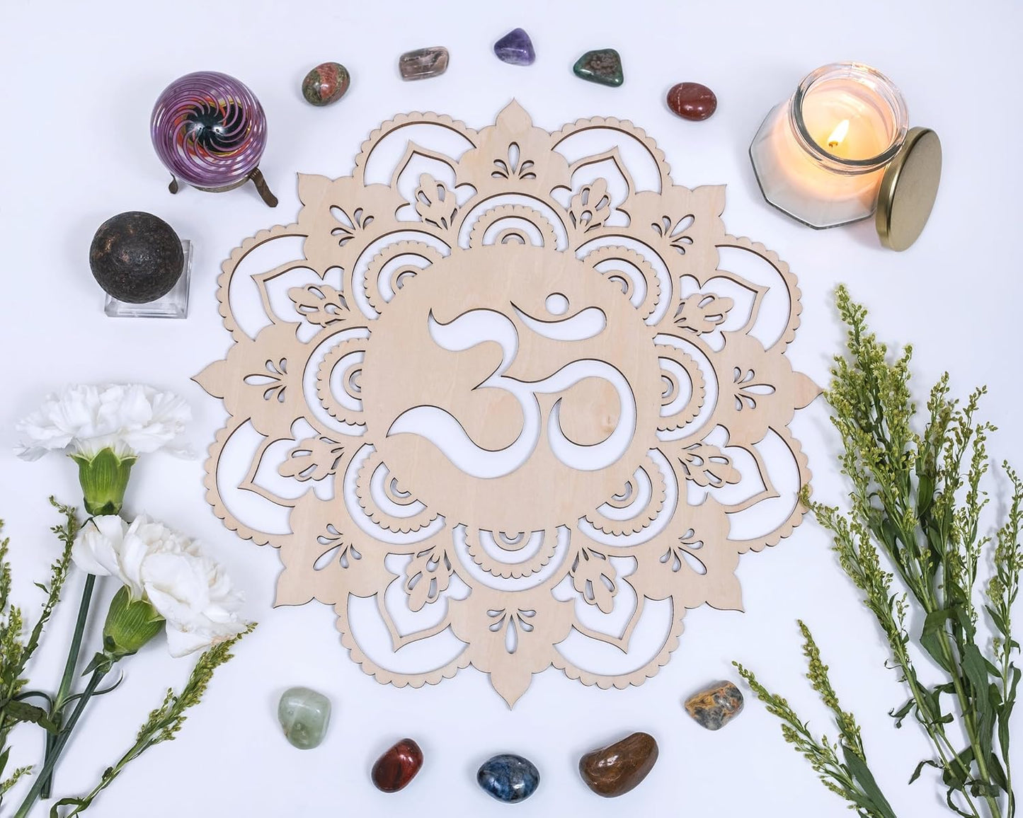 Fourth Level MFG 12" Sacred Om Wood Wall Art - Sacred Geometry Mandala, Zen Home Decoration for Yoga and Meditation