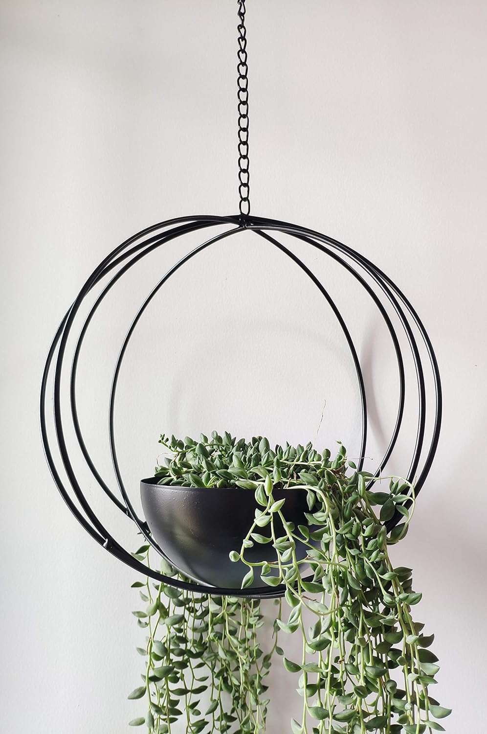 RISEON Boho Black Metal Plant Hanger,Metal Geometric Hanging Planter, Modern Planter, Mid Century Air Plant Holder