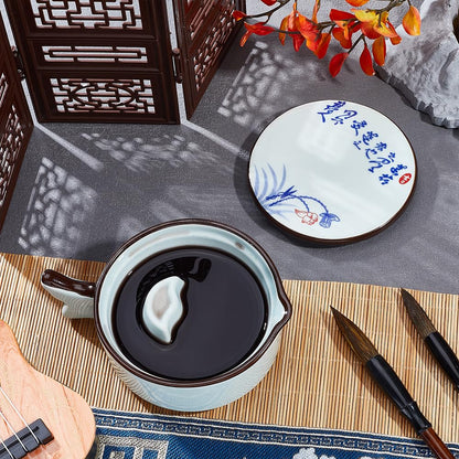 PH PandaHall Porcelain Ink Dish Plate Fish Shape Calligraphy Inkwell Lotus Bamboo Pattern Ceramic Ink Plate with Brush Holder Multifunctional Bowl for New Year Calligraphy Chinese Japanese Painting