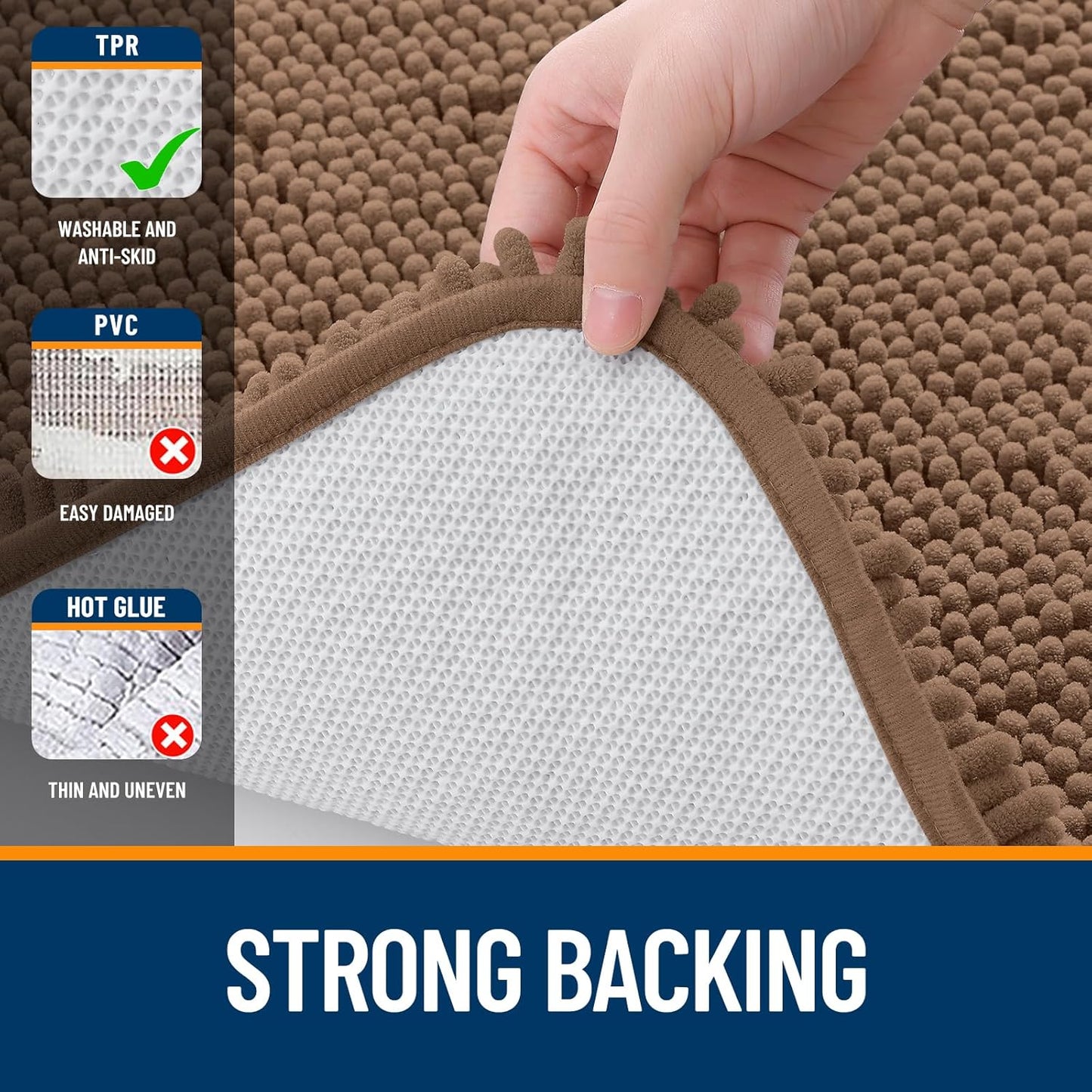 OLANLY Bathroom Runner Rugs - Extra Soft Chenille Bath Mats | Quick Dry, Machine Washable, 44x24 Mocha