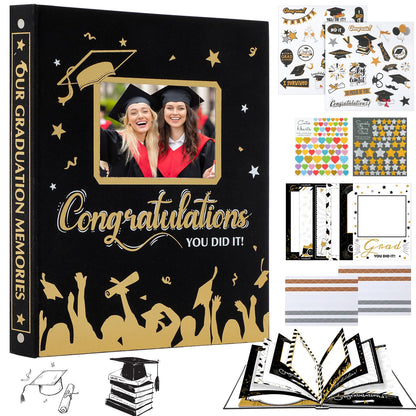 Pasimy Graduation Scrapbook Kit A4 Photo Album 60 Pages Removable DIY Memory Scrap Book Grad Picture Album with Stickers Holds 4x6 5x7 8x10 Pictures for Grad Class of 2026 Graduation Gifts(Classic)