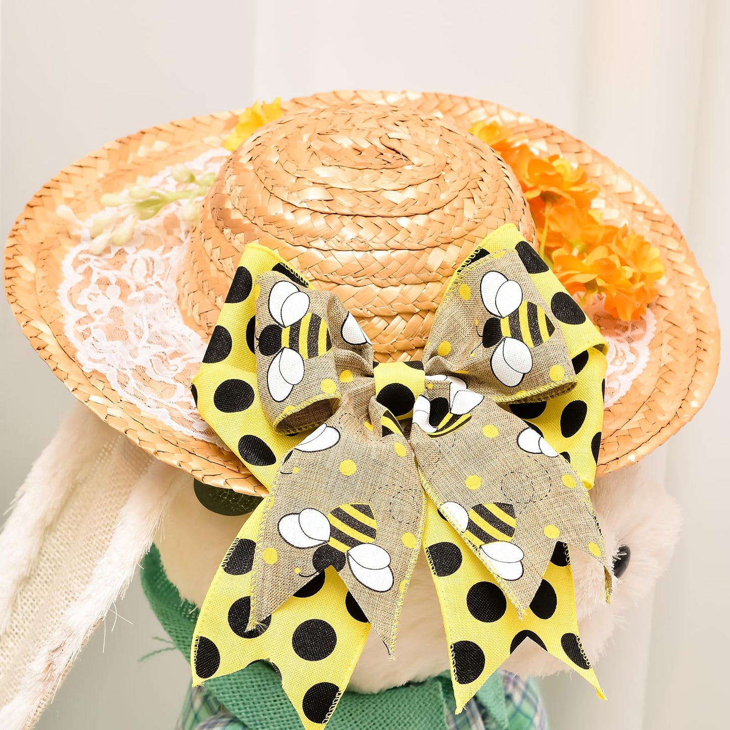 Ribest Bumble Bee Ribbon Wired, 2-1/2 Inch Polka Dot Striped Plaid Black and Yellow Decorative Ribbon for Wreaths Crafts Gift Wrapping Bows Making Summer Decoration, 4 Rolls Total 20 Yard