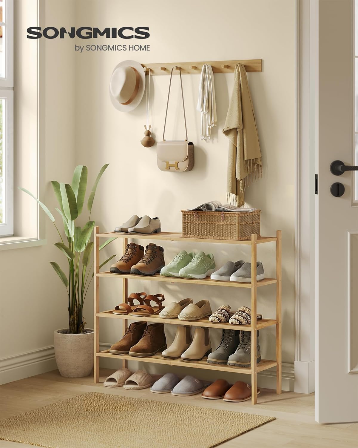 Closet, 4-Tier, 15-20 ULBS054YL01 SONGMICS Bamboo Shoe Rack for Stackable Shoe Oragnizer with Modular Structure