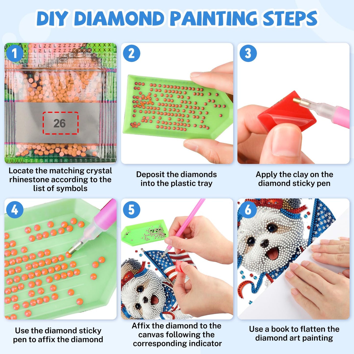 Bowetile 4th of July Diamond Art Hanging Kits for Adults,5D Diamond Painting Dog Window Pendant Kits, Special Shape Gem Art Suncatchers USA Flag Ornament for Home Garden Wall Decor Gifts