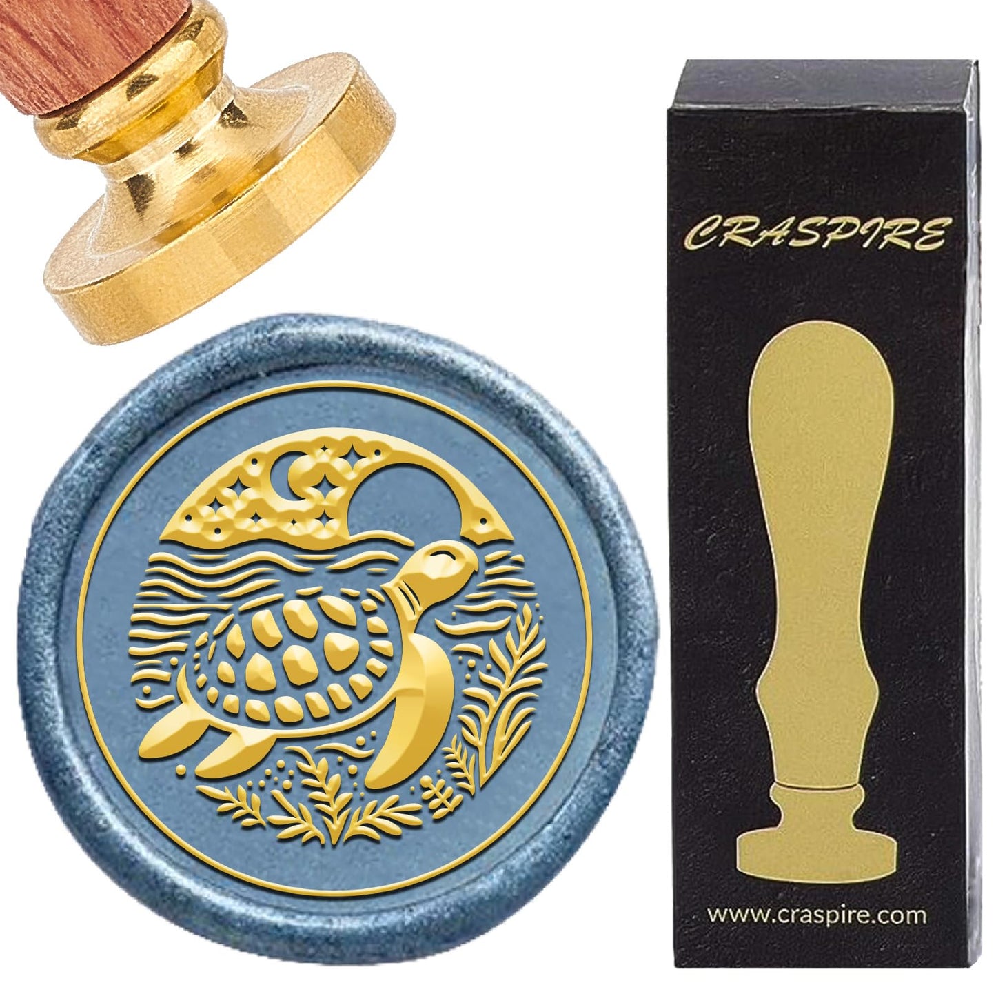 CRASPIRE Turtle Wax Seal Stamp Moon Star Retro Sea Animal Sealing Wax Stamp 30mm Removable Brass Head with Rosewood Handle for DIY Scrapbooking Invitation Gift Wrap Envelopes Wine Packages