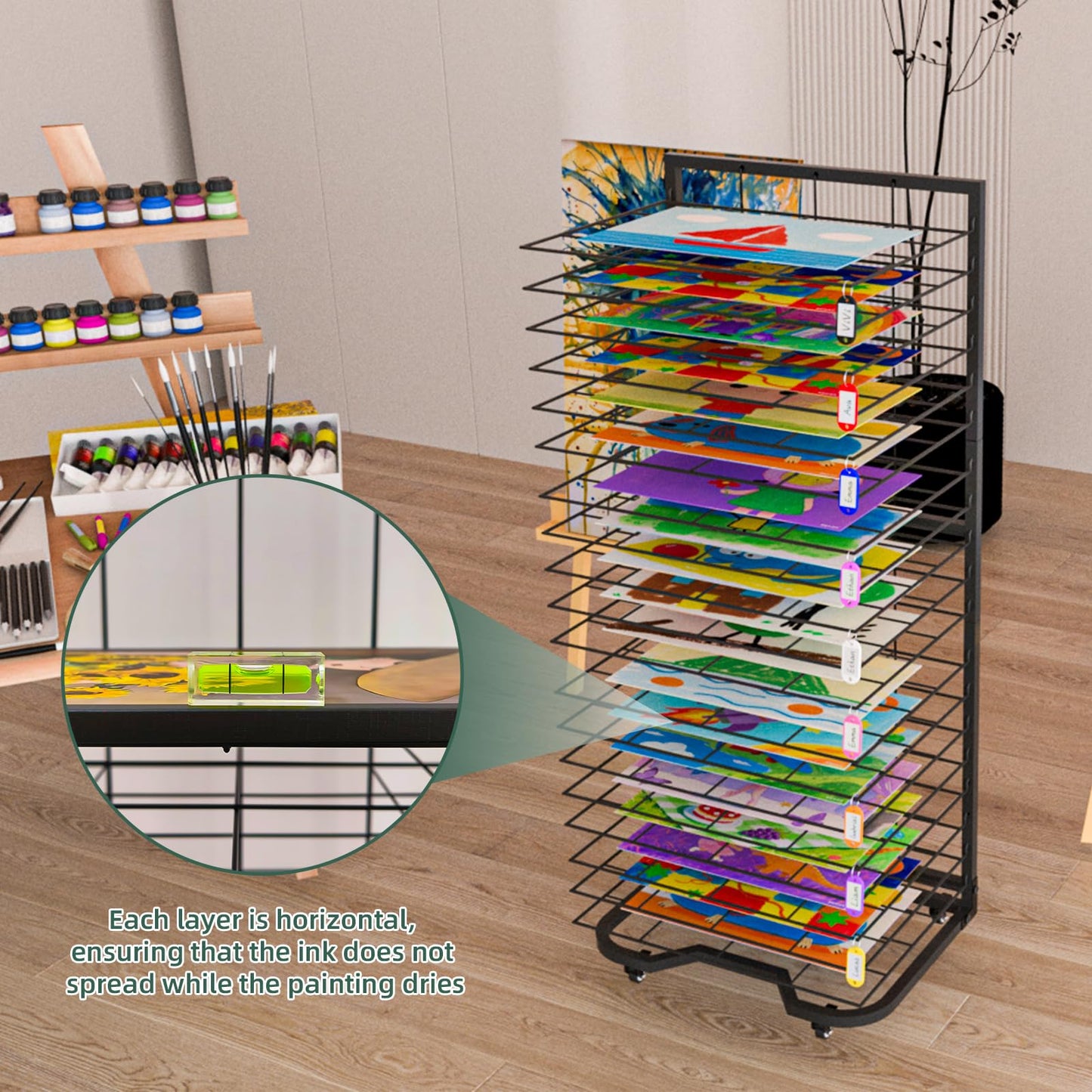 Xstermism Art Drying Rack for Classroom,Paint Drying Rack On Wheels with 19 Removable Shelves,Study Metal Art Storage Rack for Art Studios,Schools