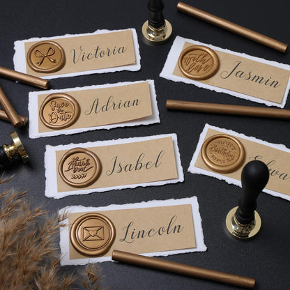 UNIQOOO 6 Pcs Wax Seal Stamp Set, Blessing Sealing Stamper Kit, Wooden Handle with Brass Head for Party Invitations, Envelops, Greeting Cards (Phrases Series)