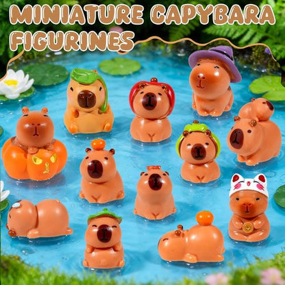 Exasinine Mini Capybara Figurines - 12pcs Resin Set for DIY Fairy Garden & Home Decor
