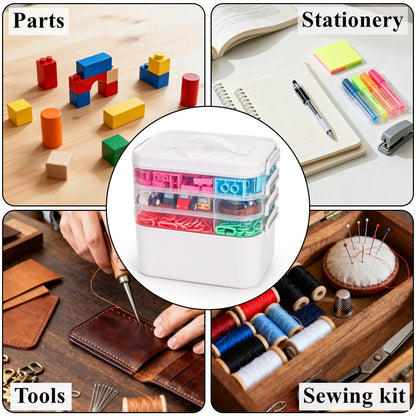 Tebery 4 Tier Plastic Craft Storage Organizer, Clear Stackable Arts Supply Box with Removable Tray, Portable Bead Jewelry Sewing Tool Container Case with Handle, Ideal for Home Studio Travel
