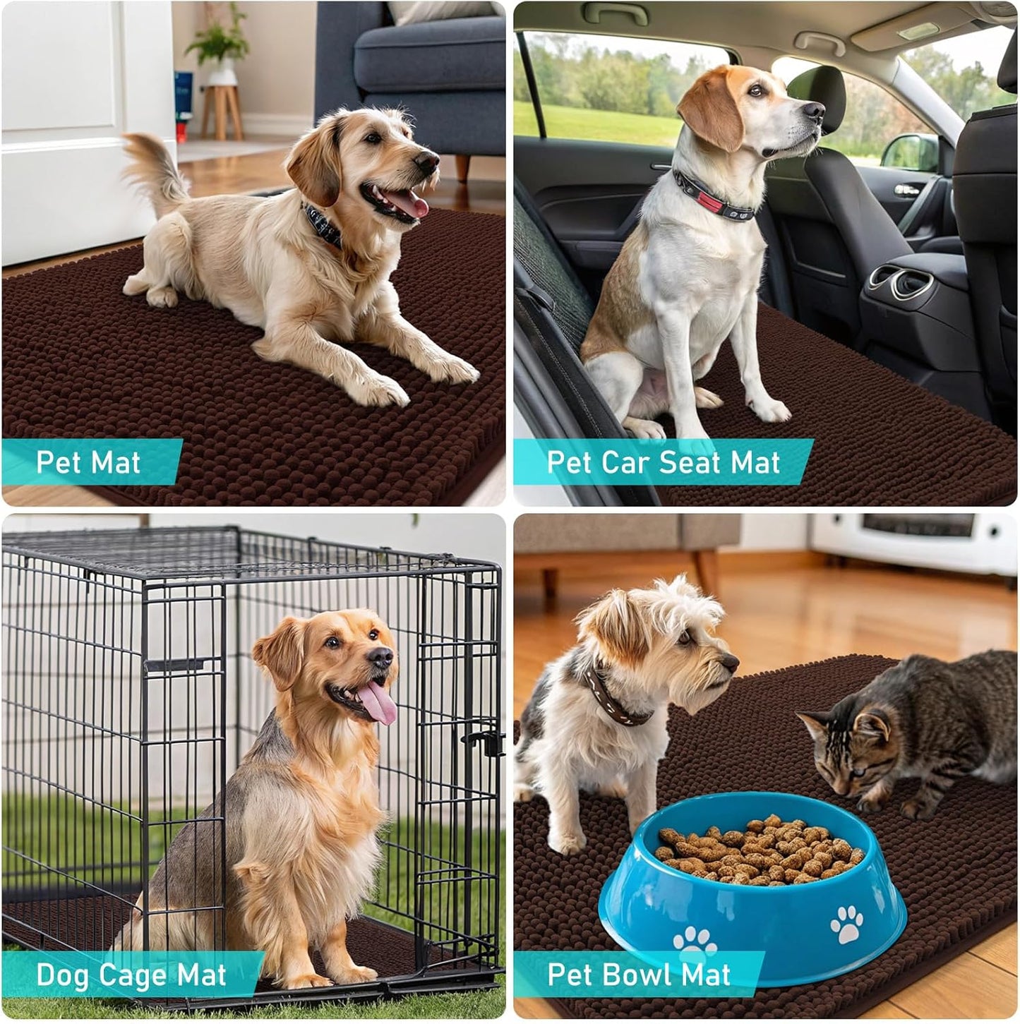 OLANLY Dog Door Mat - Absorbent Non-Slip Chenille Mat for Muddy Paws | 50x30 Inches, Brown