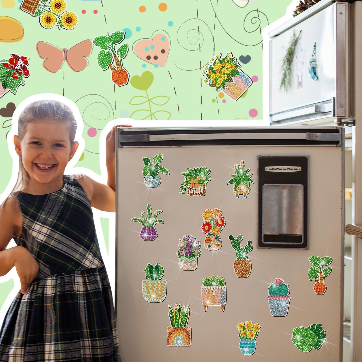 Remuuly 30 Pcs Spring Diamond Painting Magnets, Summer Diamond Art Magnet Kits for Adults, Plant Flower 5D Rhinestones Refrigerator Magnetic Stickers for Beginner DIY Crafts, Fridge, Spring Gifts