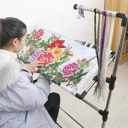 Adjustable Needlework Floor Frame, for Embroidery and Cross Stitch, Standing Craft Stand and Lap Table for Sewing and Art, Convenient Holder for DIY Projects~/