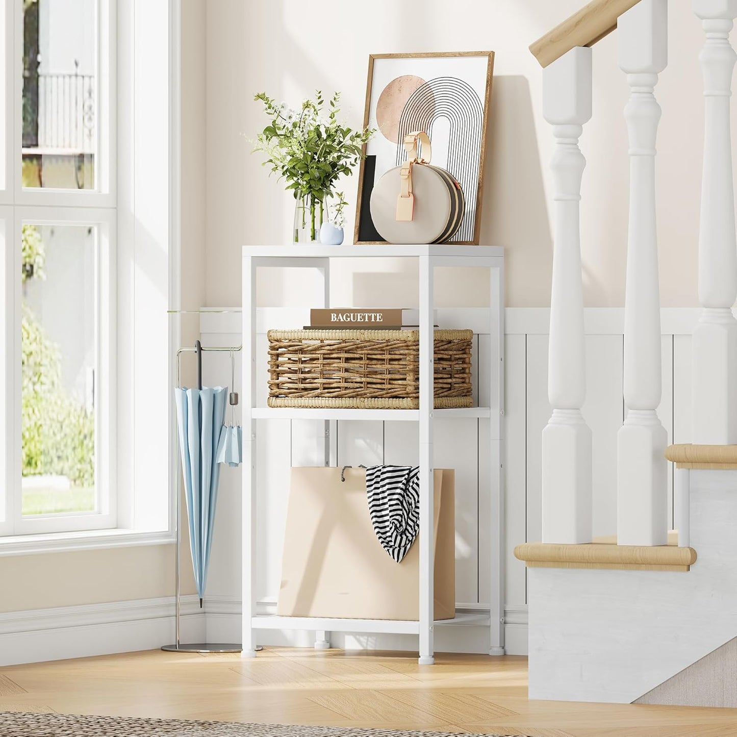 29.1" HET003WT1 Heybly Small Side Table, Tall End Table with Adjustable Shelf, Telephone Table, Nightstand, Accent