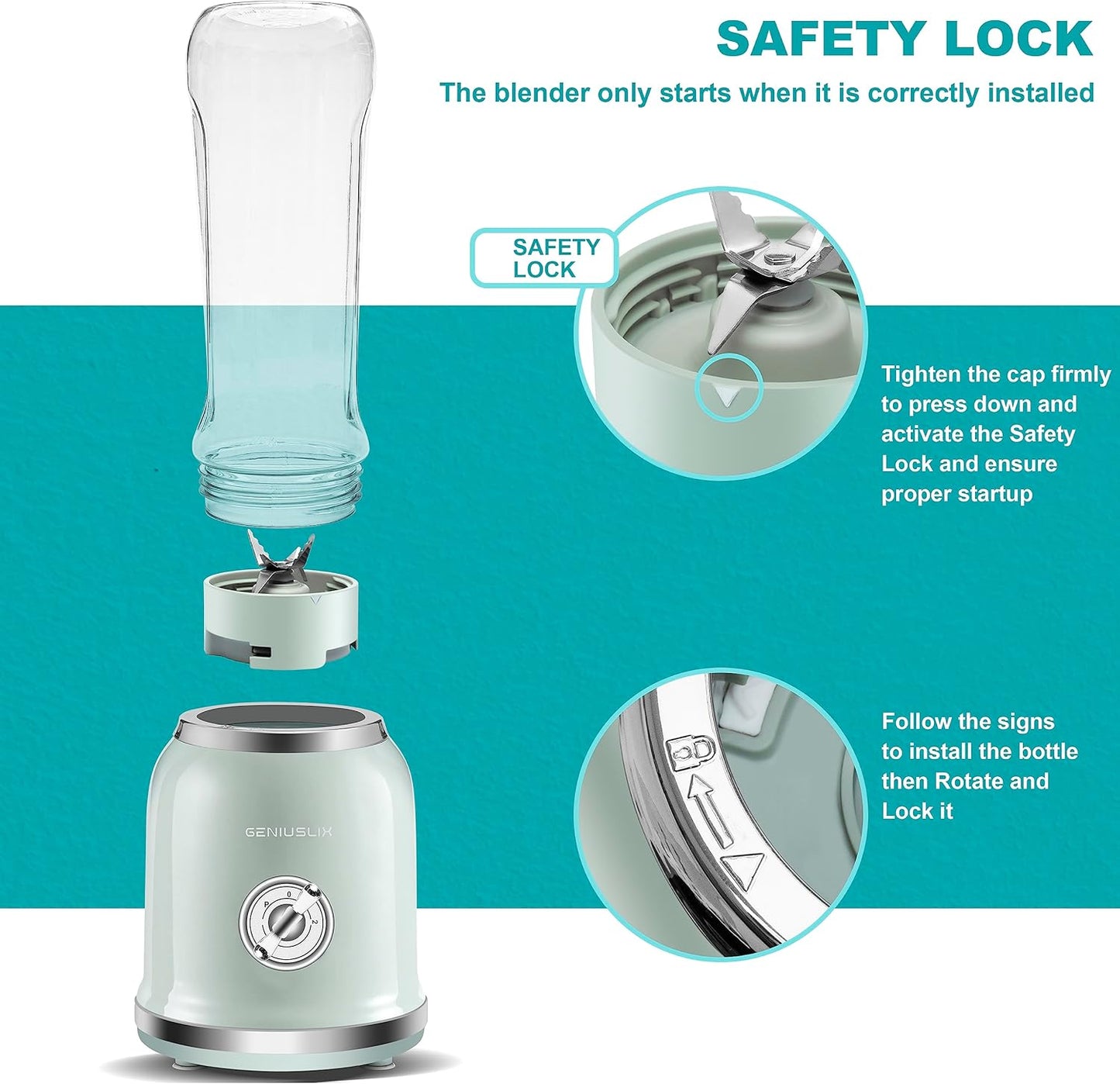 Personal Blender for Smoothies & Shakes, Portable Mini Blender with 2 Travel Bottles 20 oz, 6 Stainless Steel Blades