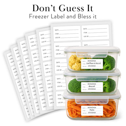 200 Meal Prep Freezer Food Labels - 2.75 x 1.25 Inch Freezer Tape Labels for Food Containers to Write On, Removable Easy Peel Off, Kitchen Pantry Storage Stickers, Oil Water Resistant