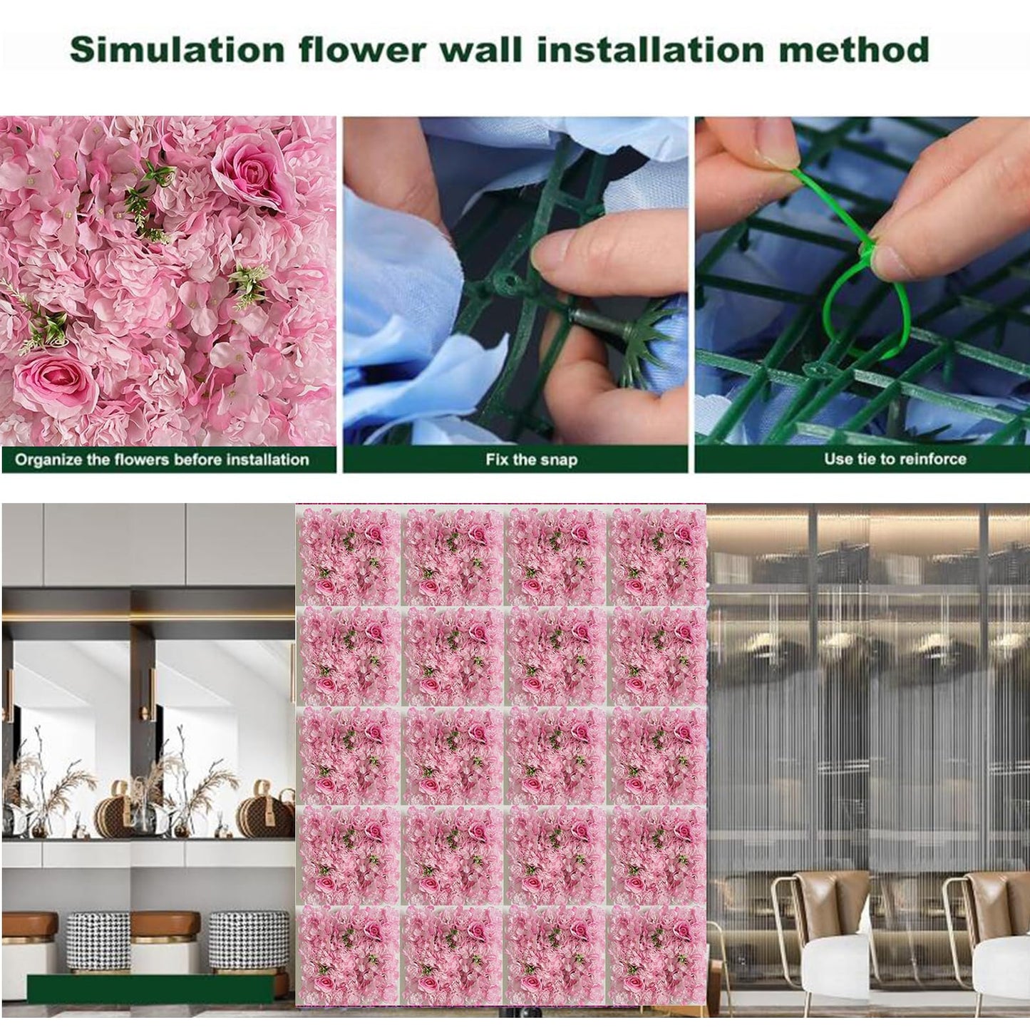 JIIPOREGJ Artificial Flowers Wall,for Home Wedding Party Photo Backdrop Decor,Pink,15pcs