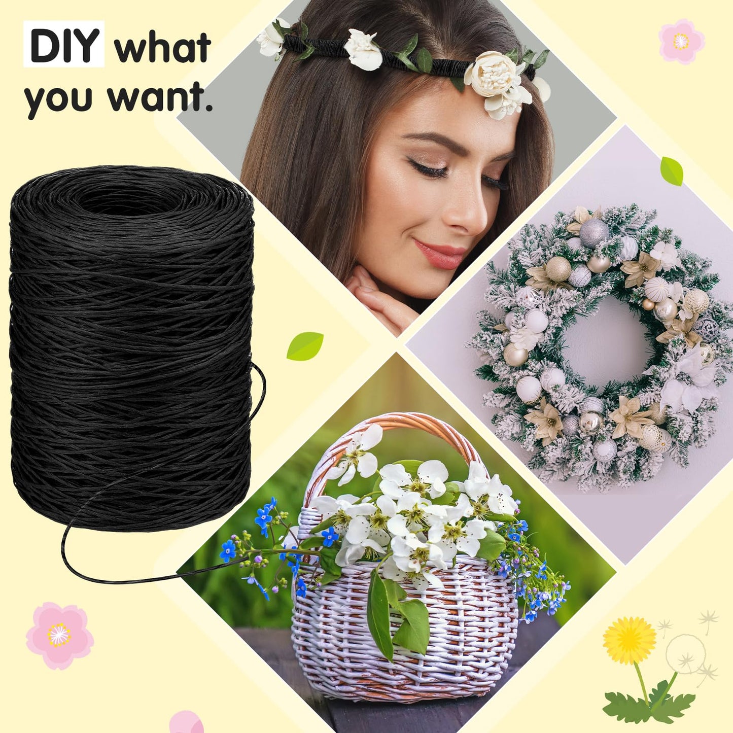 Syhood 1345 Feet Floral Vine Bind Wire Rustic Wrapping Wire for Flower Bouquets(Black)