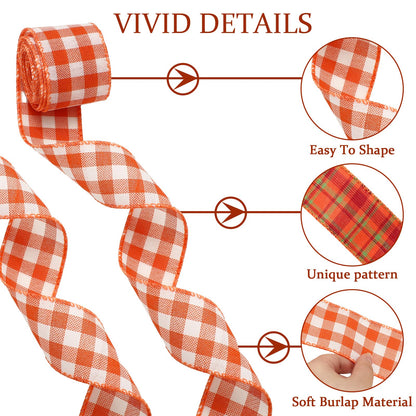 Whaline 10 Rolls 50 Yard Fall Plaid Burlap Ribbon 2 Inch Decorative Wrapping Ribbon for Autumn Harvest Thanksgiving Party DIY Crafts Bow Wreath Making Supplies