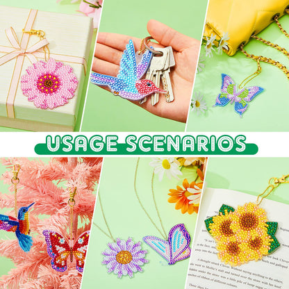 Junkin 24 Pcs Diamond Art Keychains 5D Double Side Diamond Painting Keychains Kit Hanging Full Drill Diamonds Pendants for Beginner Adult DIY Crafts Home Party Decor
