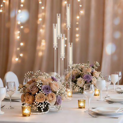 4pcs 45.7in Tall 5 Arm Acrylic Candelabra Centerpieces with Acrylic Shade for Table and Floor, Clear Candle Holders for Wedding Ceremony Birthday Party Home Decoration Fit 0.8in Candles (No Candle)