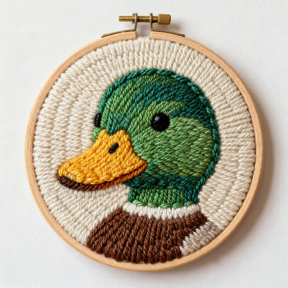 DIY Punch Needle Kits Wild Duck Mallard Portrait Easy for Beginners Embroidery Starter Set with Hoop Stress Relief Craft Hobby and Home Decor 20x20cm