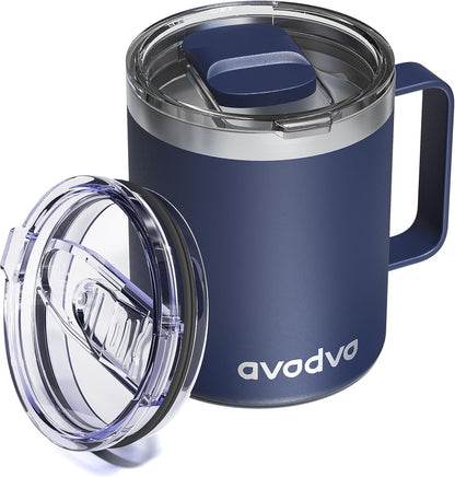12oz Insulated Coffee Mug with Lid Includes Two Lids, Stainless Steel Coffee Travel Mug with Handle, Double Wall Vacuum