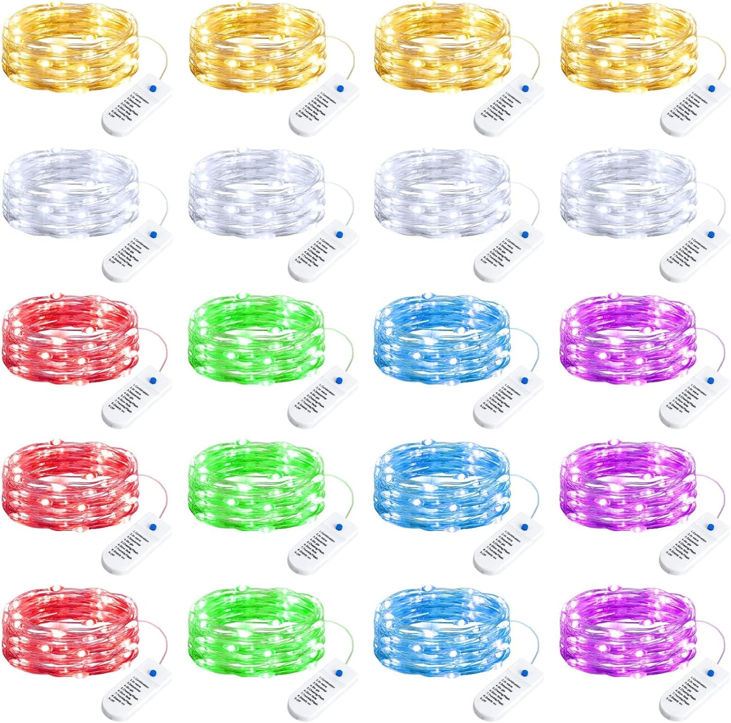 Minetom Fairy Lights - 12 Pack Battery Operated String Lights | 8 Modes, 7ft, 20 LEDs, Waterproof Silver Wire for DIY Decor