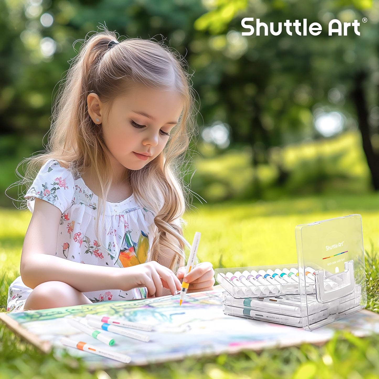 Shuttle Art 36 Automatic Ink Control Acrylic Paint Markers Organizer, Portable 3-Layer Transparent Storage Box, Stackable Pen Holder for Art Supplies,Ideal for Home, Office & School Desk Organization