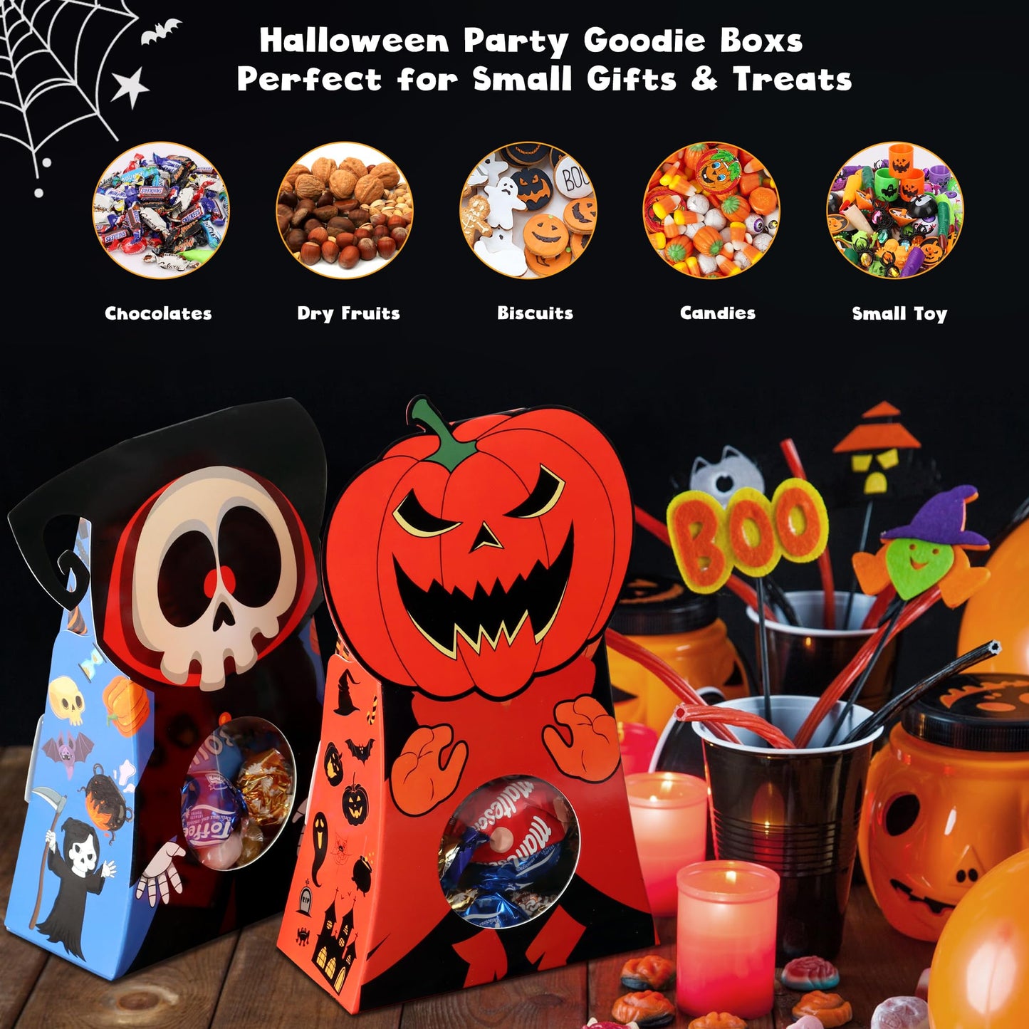 Giiffu 54Pcs Halloween Treat Boxes with Window 6x4x2 Inch