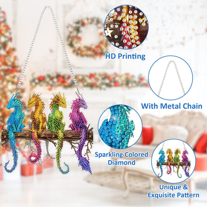 SENQAO Dragon Diamond Art Hanging Kits for Adults Kids, Double Sided DIY Acrylic Diamond Art Painting Window Pendants Home Garden Wall Hanging Kits Hanging Ornament