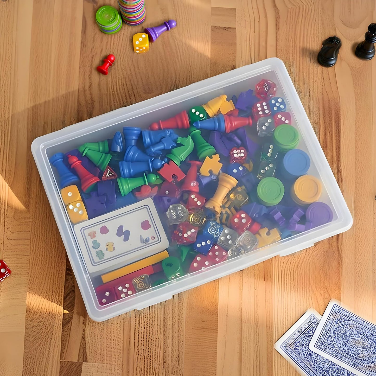 Board Game Storage, 3 Pack Stackable Board Game Storage Containers with Snap Tight Latch Lid, Portable Plastic Case Bin Storage Box for Games Puzzle Magazine A4 Paper Craft Hobby