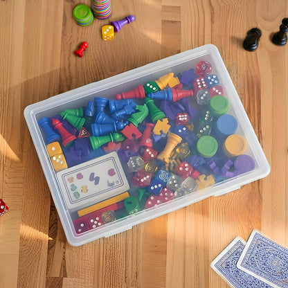 Board Game Storage, 3 Pack Stackable Board Game Storage Containers with Snap Tight Latch Lid, Portable Plastic Case Bin Storage Box for Games Puzzle Magazine A4 Paper Craft Hobby