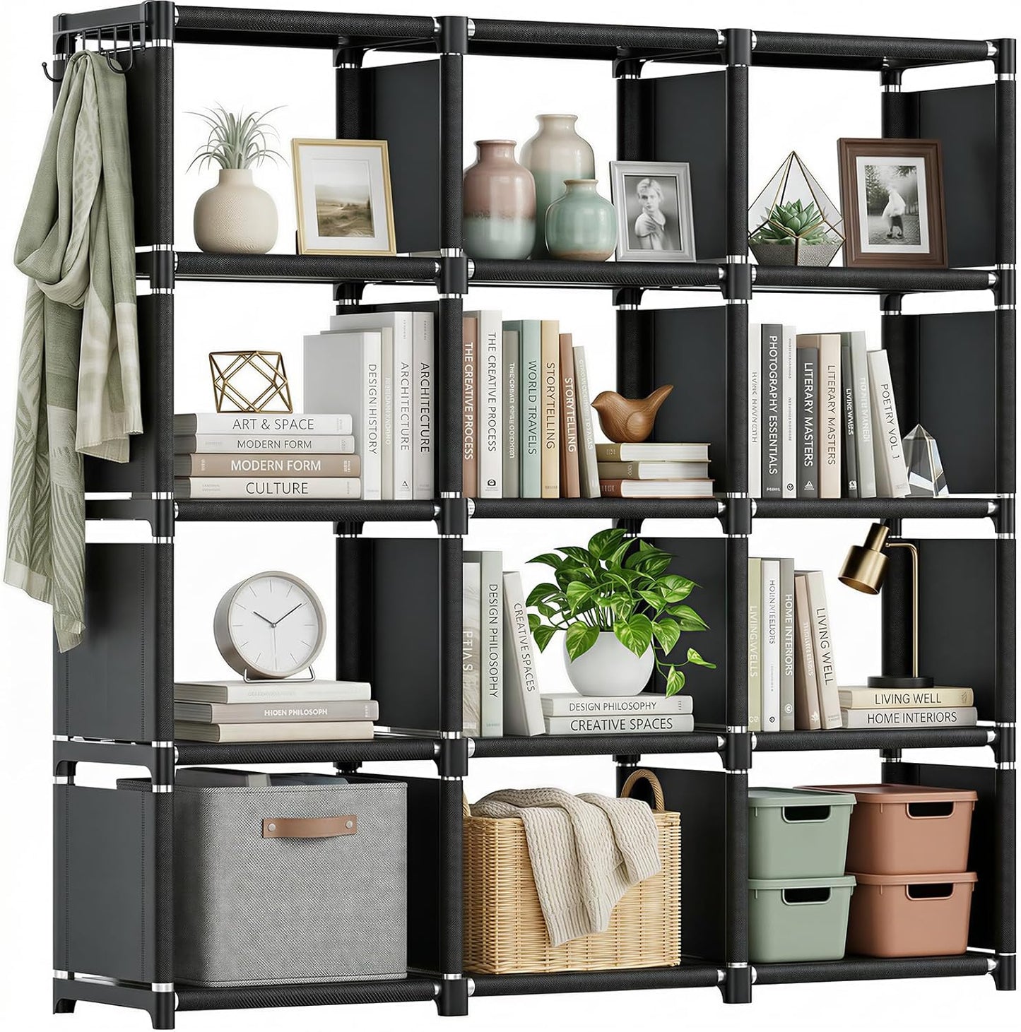 12 Room,Office,Closet, Mavivegue Book Shelf, Cube Storage Organizer, DIY Bookcase, Metal Bookshelf,Tall Book case