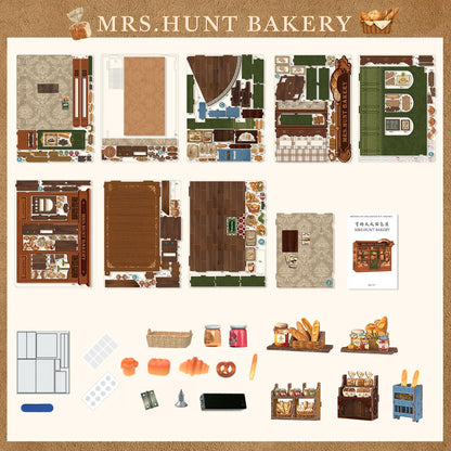 Fsolis Book Nook Kit - DIY Miniature House Kit for Adults Booknook 3D Wooden Puzzles Bookshelf Nook Decor Bakery Shop Model Gifts for Women Book Lovers (MRS.Hunt Bakery)
