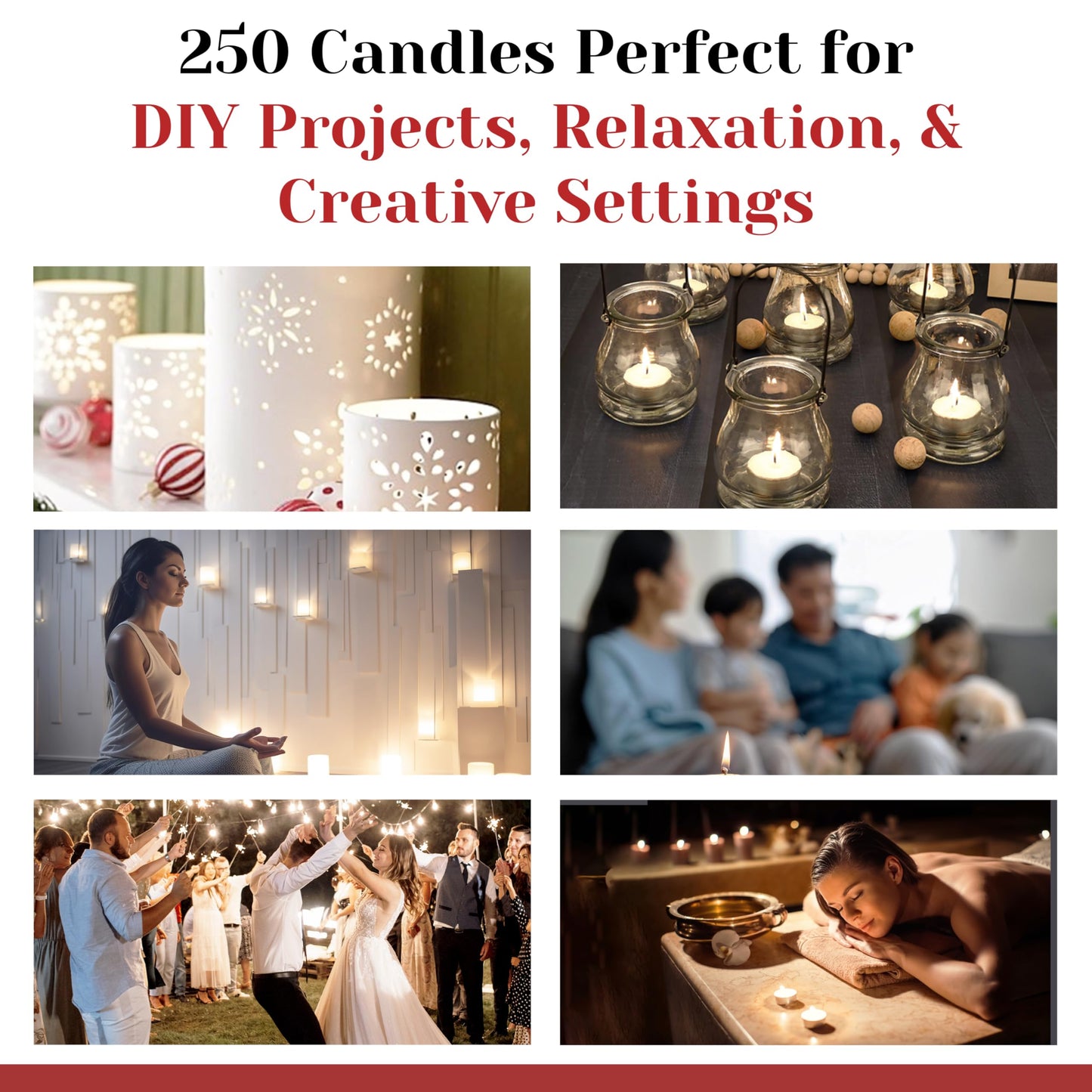 Tea Light Candles in Metal Cups - 6 Hours Clean, Long Burning White Unscented Tea 250 Votive Candles Bulk for Romantic Dinner, Wedding, Spa & Hotels by PARNOO