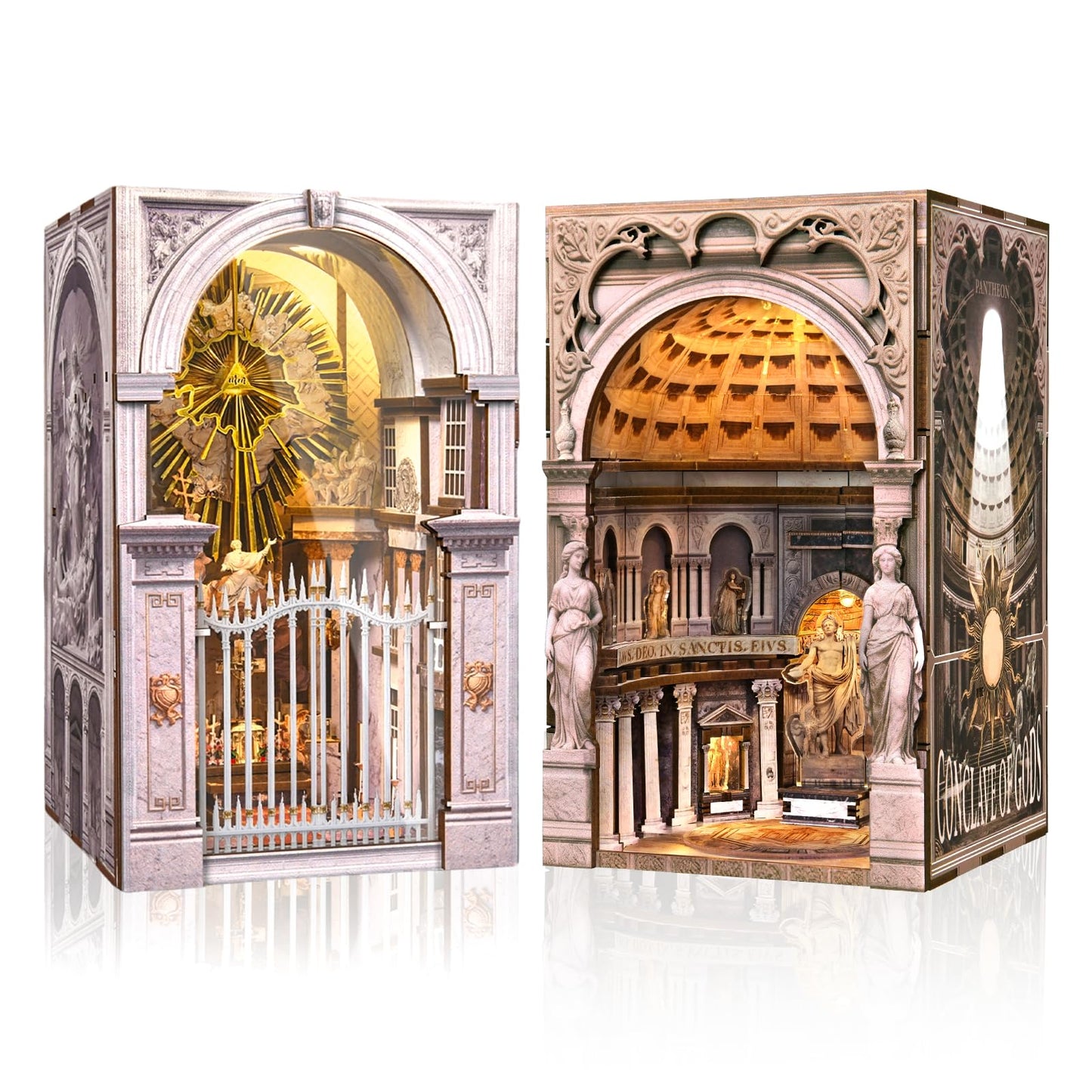 MiniCity 2 Pack Book Nook Kit - DIY Miniature Dollhouse Booknook Kit for Adults and Teens, 3D Wooden Puzzle Bookshelf Insert Decor with LED Light, Gifts for Book Lovers and Beginners
