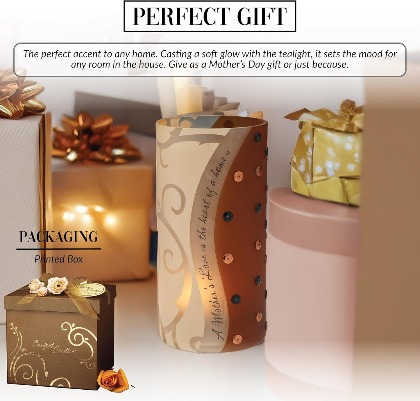 Pavilion Gift Company A Mother's Love Glass Cylinder Candle Holder, 6", Brown, Beige