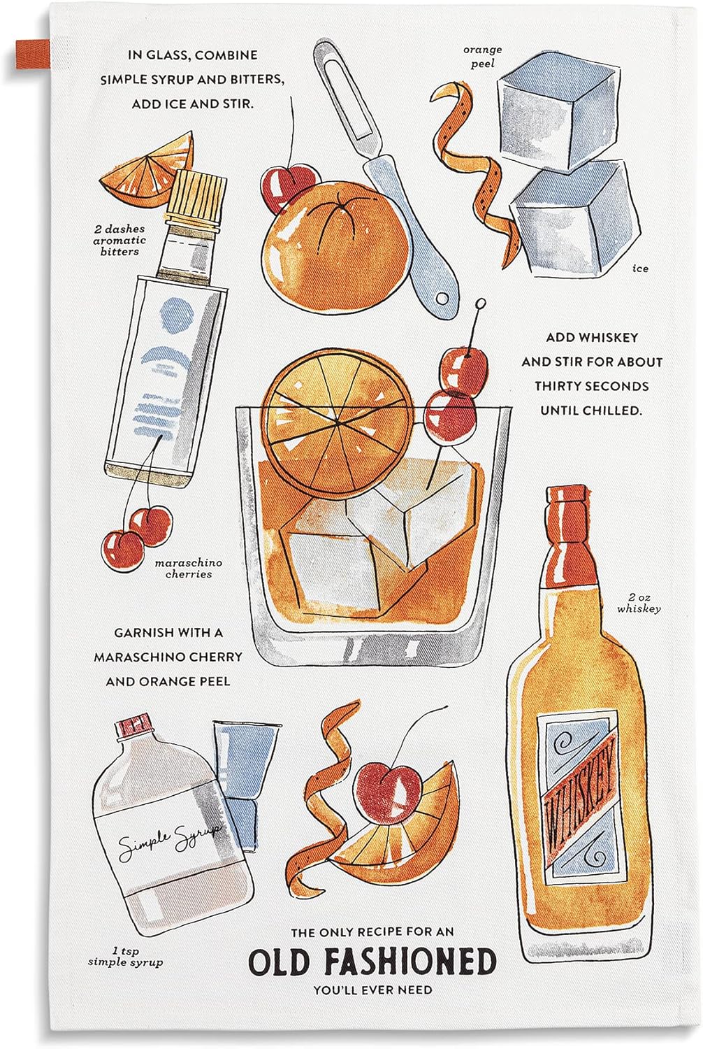 DEMDACO Old Fashioned Recipe Set: White 28 x 17 Cotton Bar Towel and Stainless Steel Stir Stick