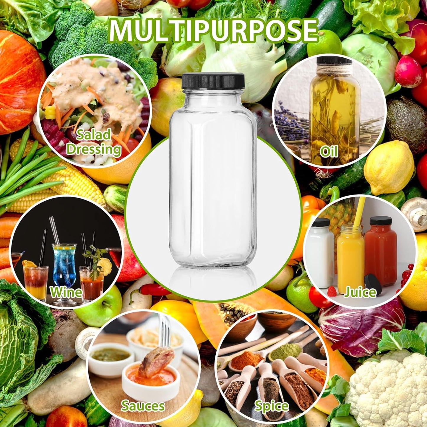 12 oz 12Pack, 360ml (12fl.oz, Set 12) Alotpower Glass Juice Bottles with Lids Square Reusable Drinking Bottles